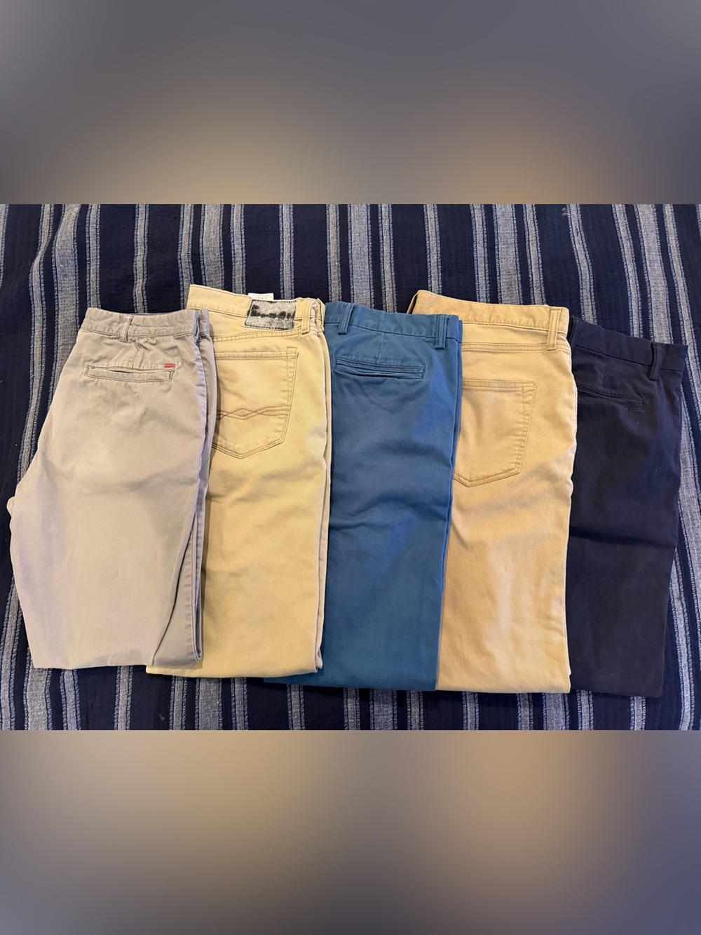 Bundle of 5 Men's Chino Pants - Blue and Khaki 34x32